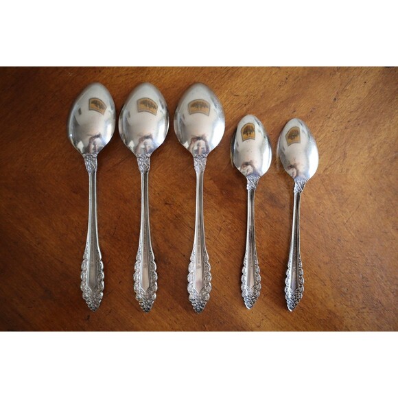Orleans Silver Black Scroll Floral 5x Dinner Teaspoon Spoon Lot Stainless Japan - Picture 3 of 8